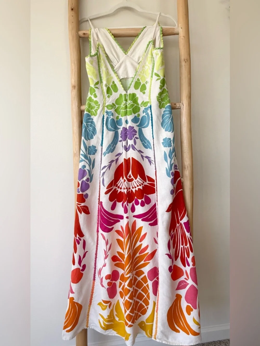 FARM Rio Colorful Tropical Pineapple Graphic Linen Blend Strappy Maxi Dress S - Picture 12 of 16